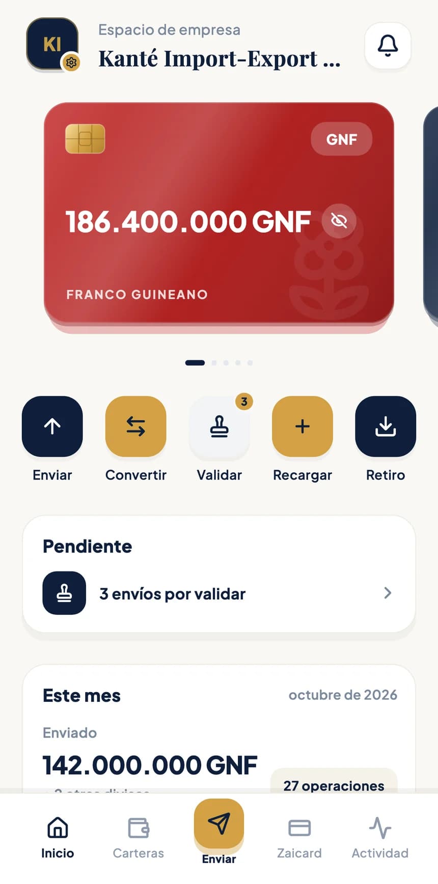 Inicio del espacio de empresa en la aplicación BZA