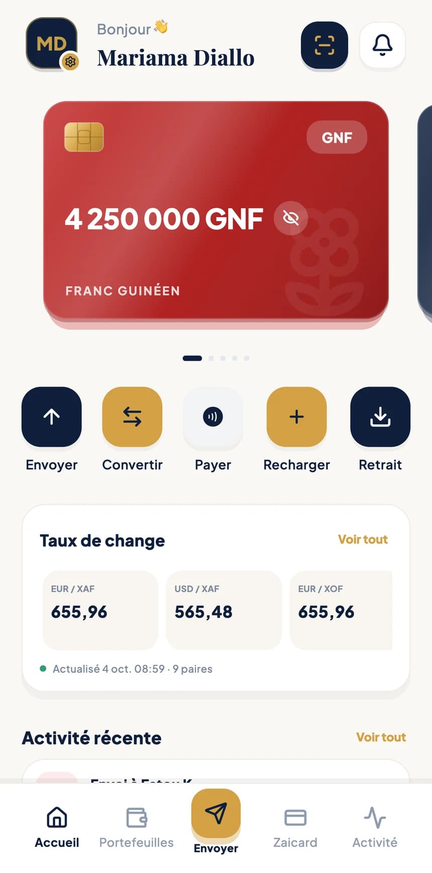 Écran de l'application BZA