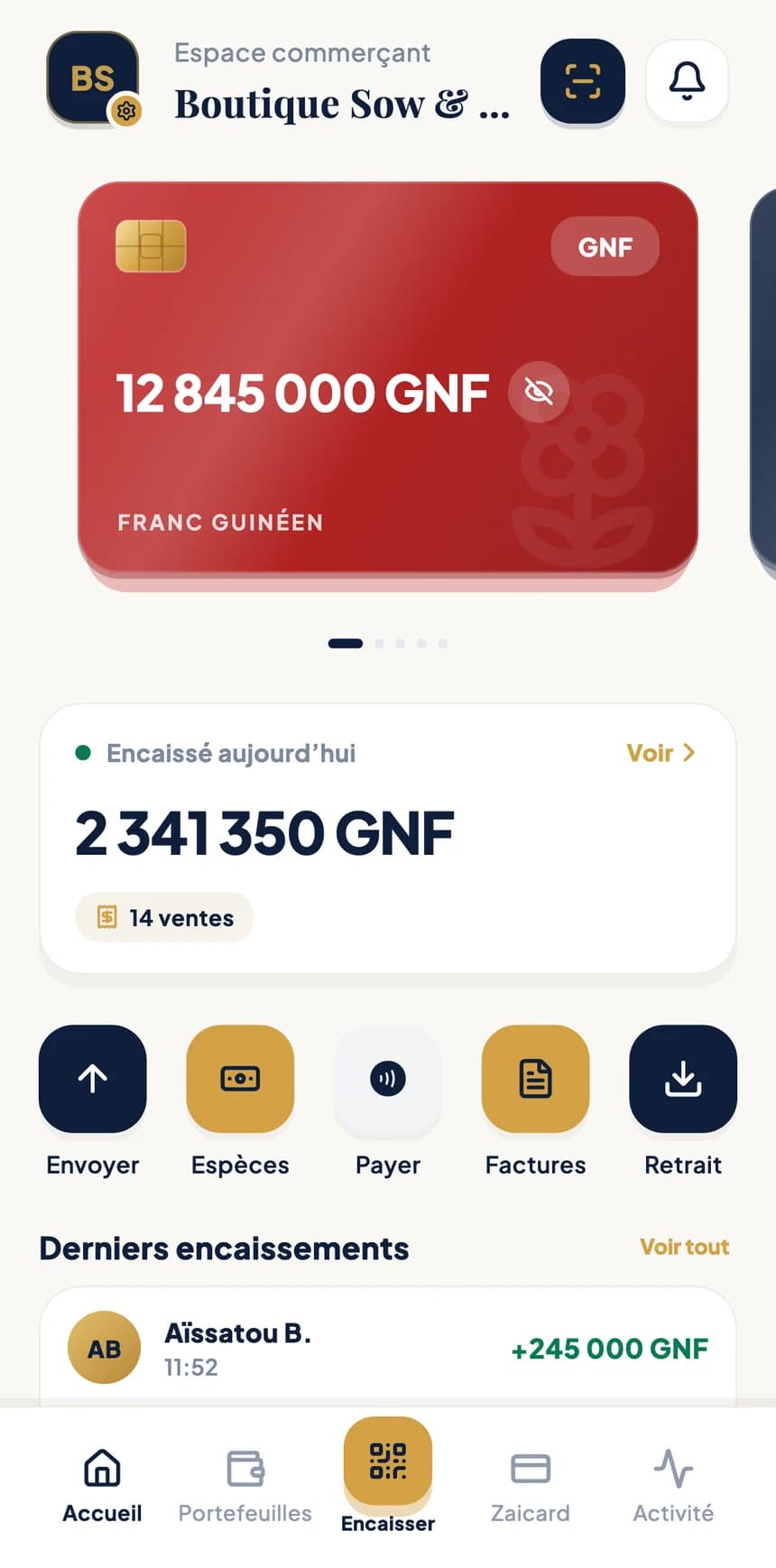 Écran de l'application BZA