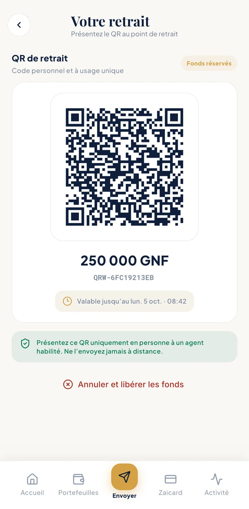 Écran de l'application BZA