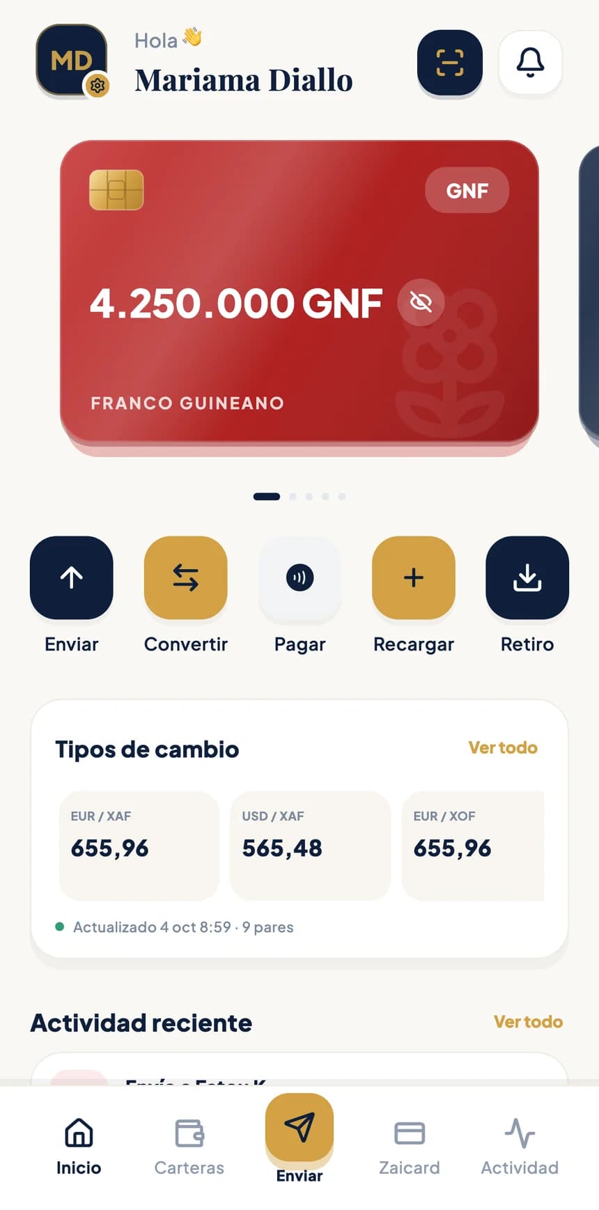Pantalla de la aplicación BZA
