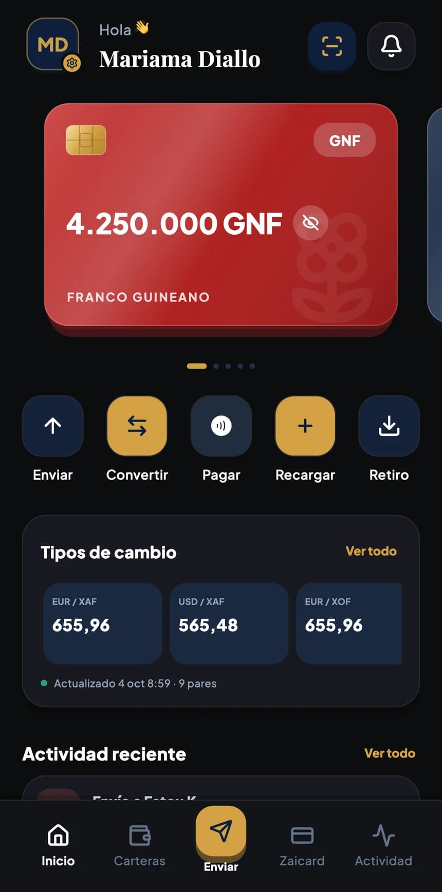 Pantalla de la aplicación BZA