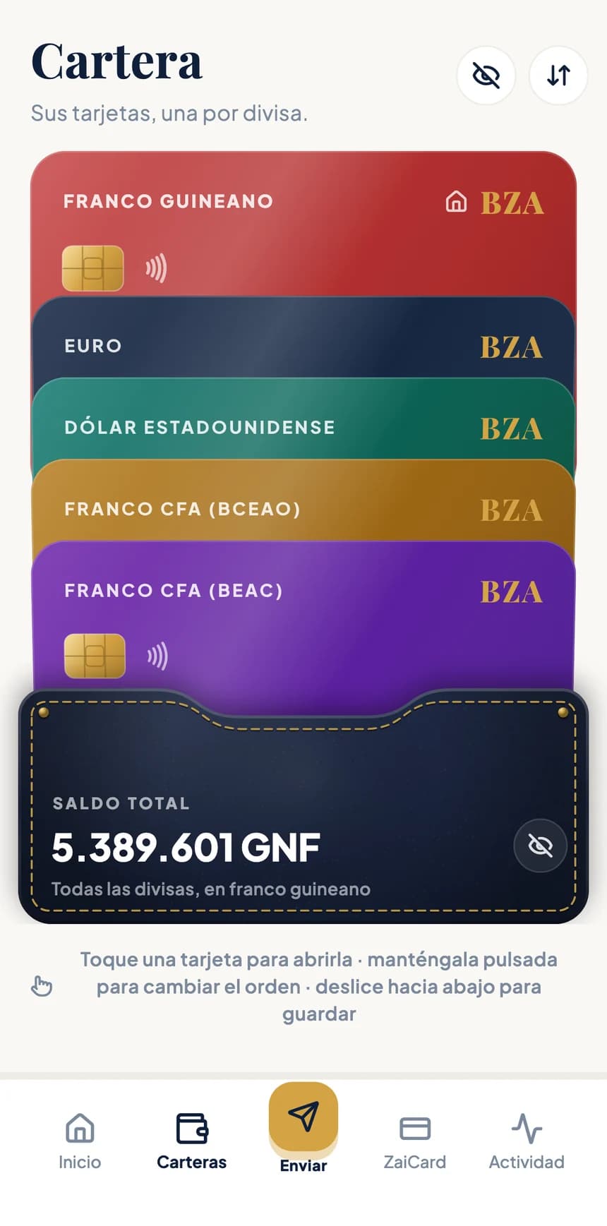 Pantalla de la aplicación BZA